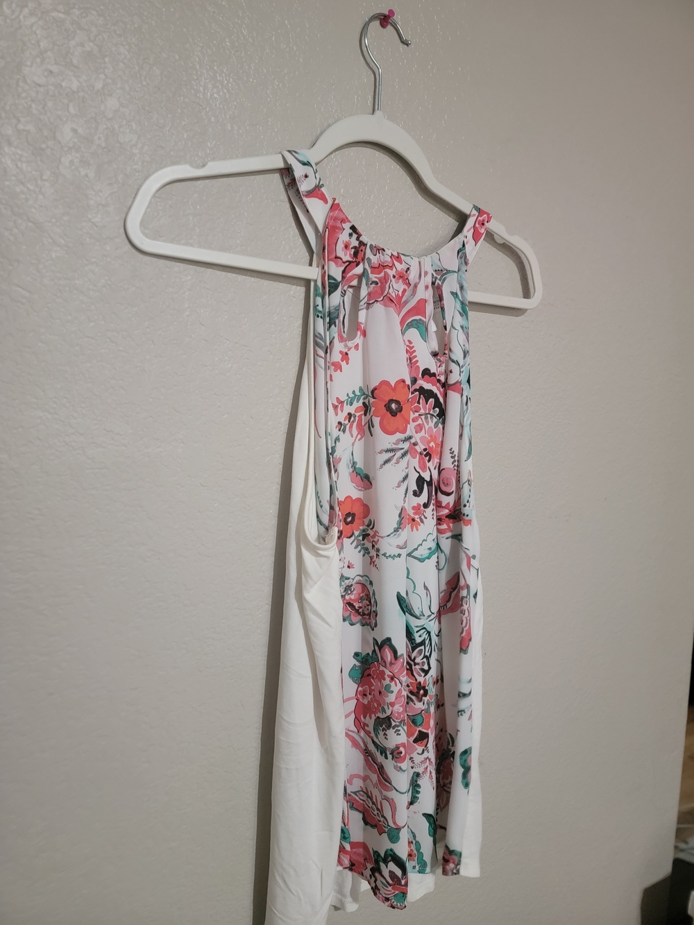 Avenue White Halter Top with Coral & Teal Floral Print